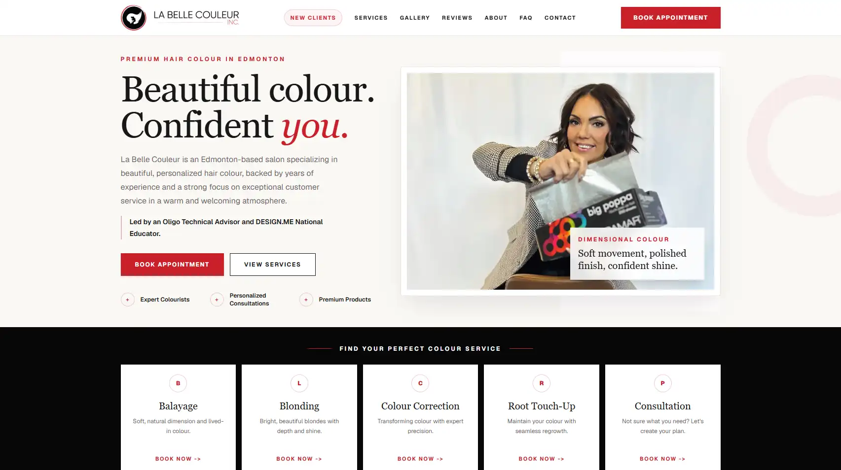 La Belle Couleur website — salon website focused on services, trust, and booking
